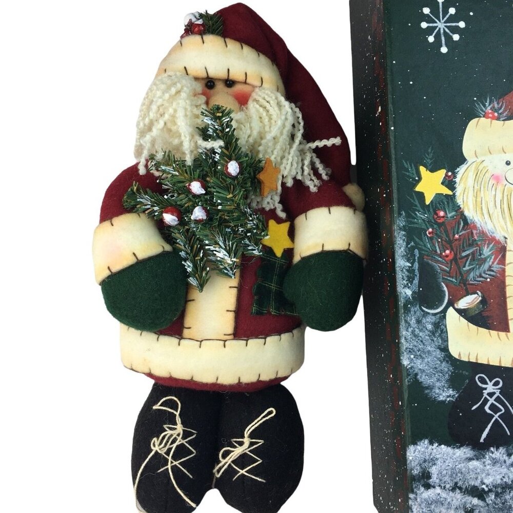 Vintage Christmas Santa Plush Weighted 11 in u Hand Painted Collectible Box B